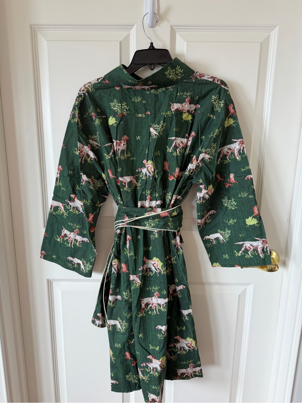 Holly Shae Green Corduroy “Dogs On The Hunt” Shift Dress with matching obi belt - Picture 5 of 7